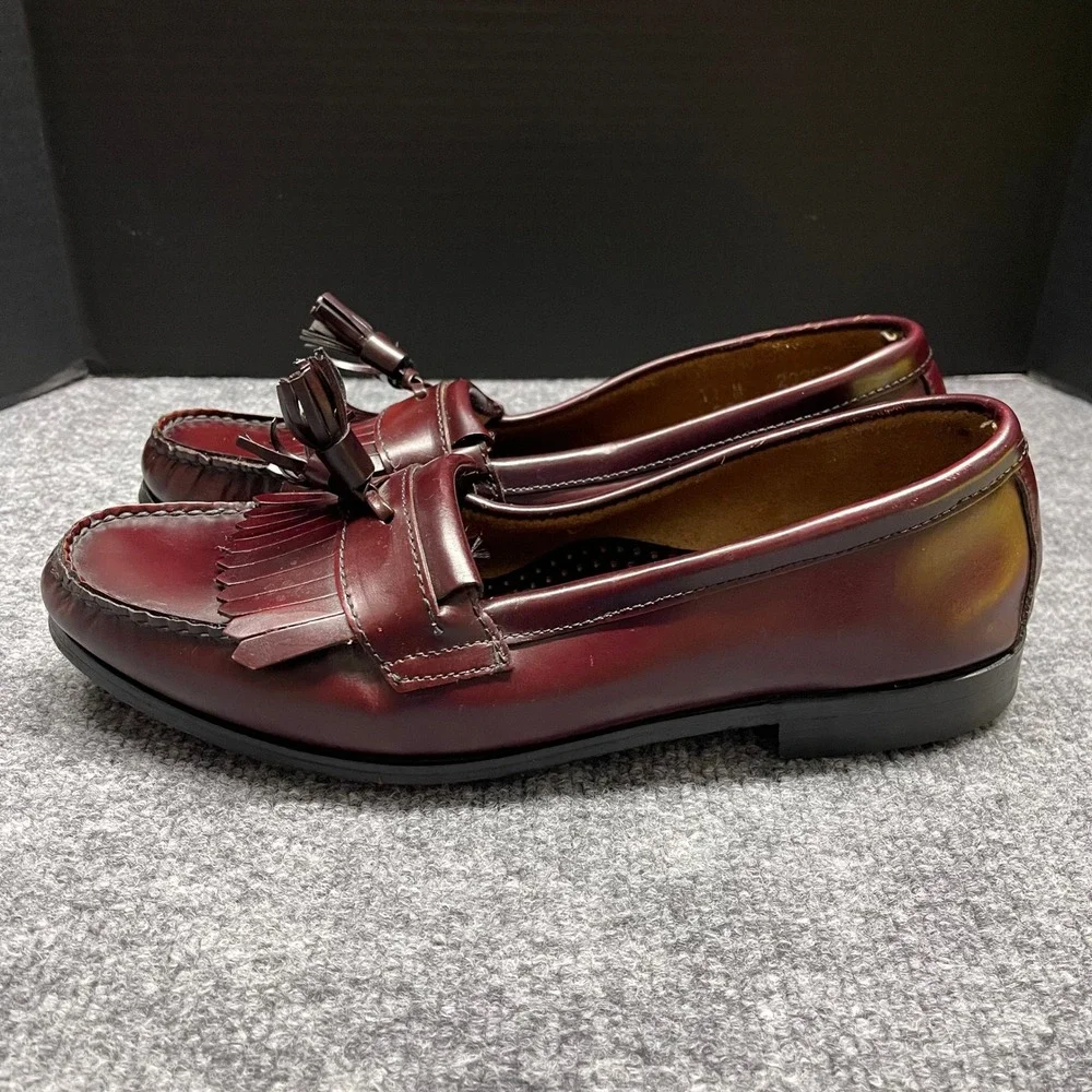Bostonian Shoes Mens 11 M Burgundy Leather Kiltie Tassel Loafers Made in USA